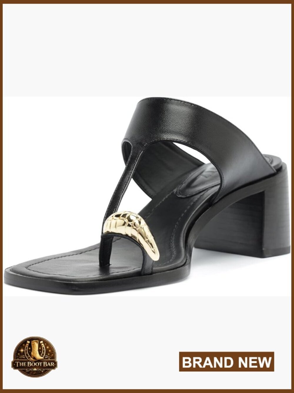 Premium Leather Toe-Ring Block Heel Slide Sandals Heels